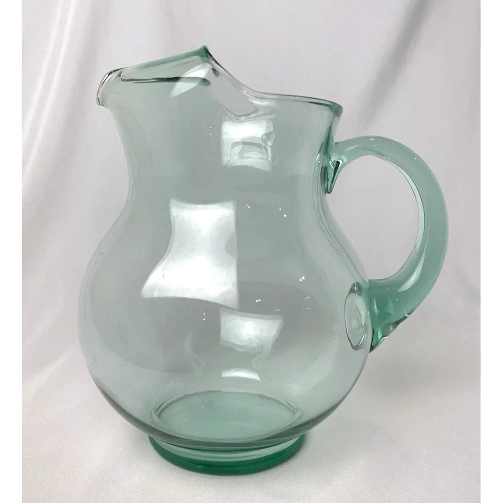 Mexican Green Glass Pitcher Rare Large Vintage Margarita